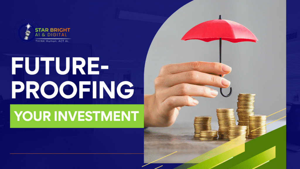 A hand holds a small red umbrella over stacks of gold coins, symbolizing protection for investments with a futuristic theme.